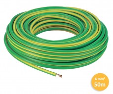 Câble 1 fil de mise à la terre - 1x6mm² - Vert/Jaune - 50 mètres